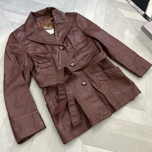 Vintage Genuine Brown Leather Trench Coat Jacket